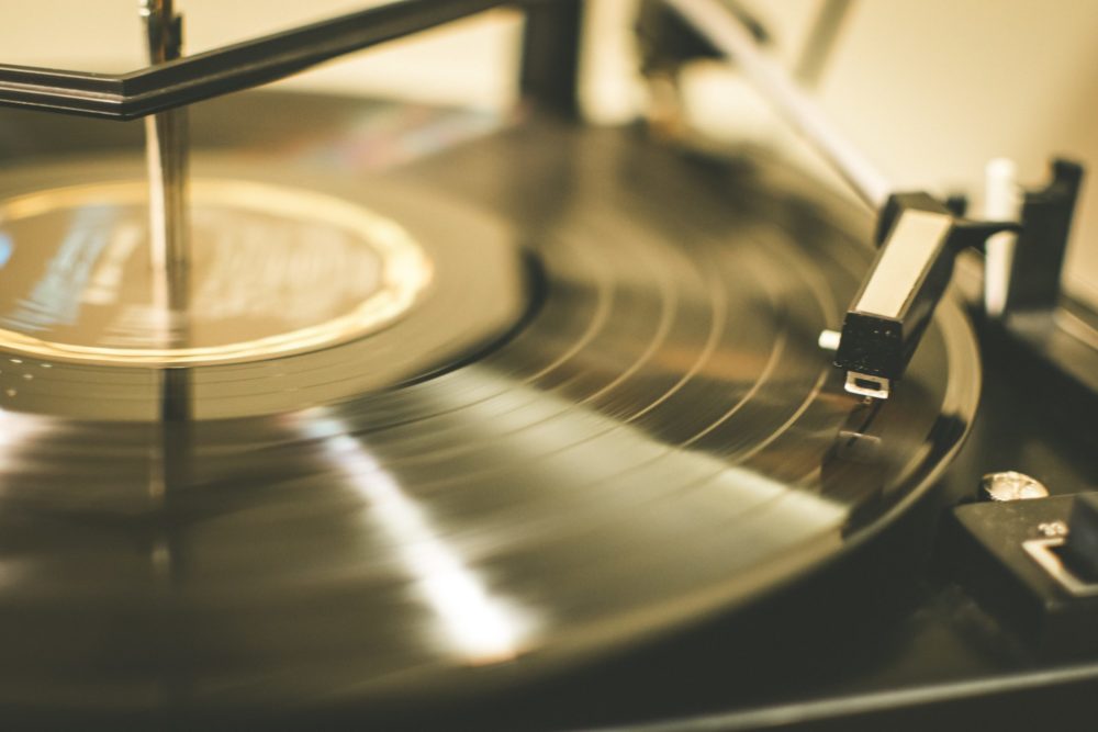 black turntable with vinyl